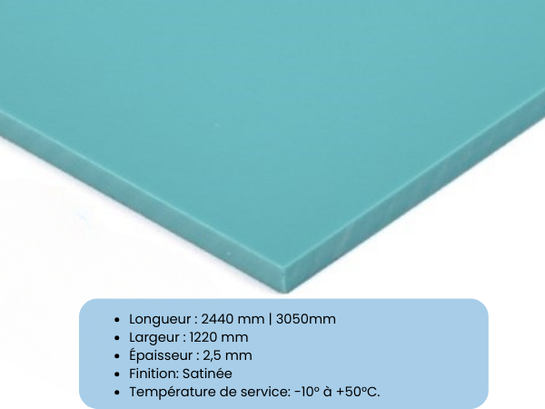 Plaque de revêtement mural hygiénique Turquoise 2.5 mm